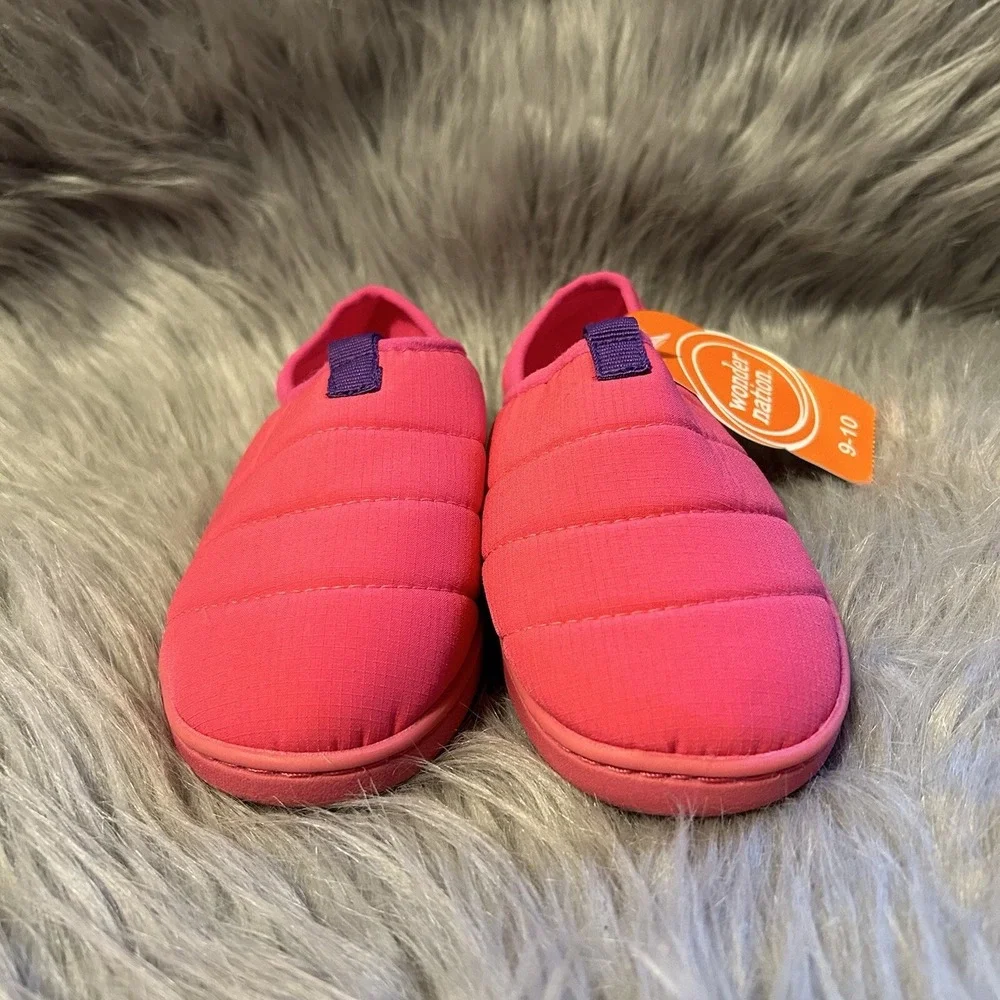 Wonder Nation Puffer Slipper Girl Size 9-10 Pink Plush Fuzzy Lined Slip On Shoes
